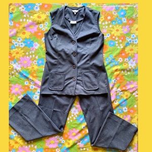 Vintage 70s gray 2 piece pant suit flares & vest